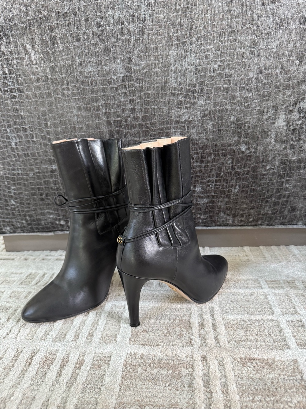 Gucci Indya Black Leather High-Heel Boots